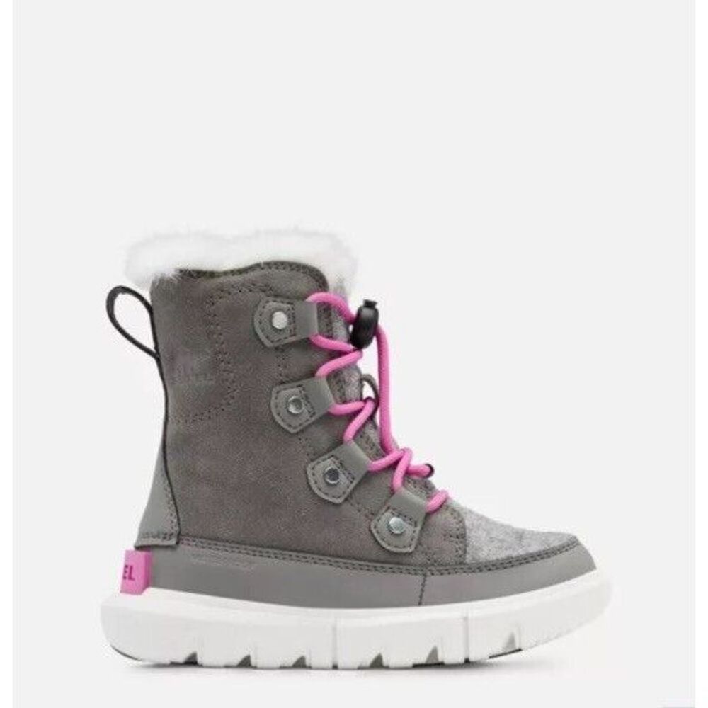 Sorel Kids  Quarry (Grey)/Bright Lavender Explorer Lace WP Boots Toddler 8 NWB